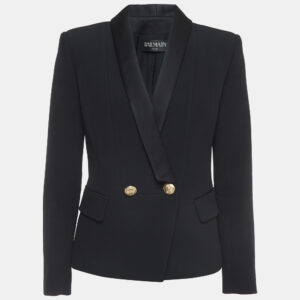 Balmain Black Crepe Double Breasted Blazer L