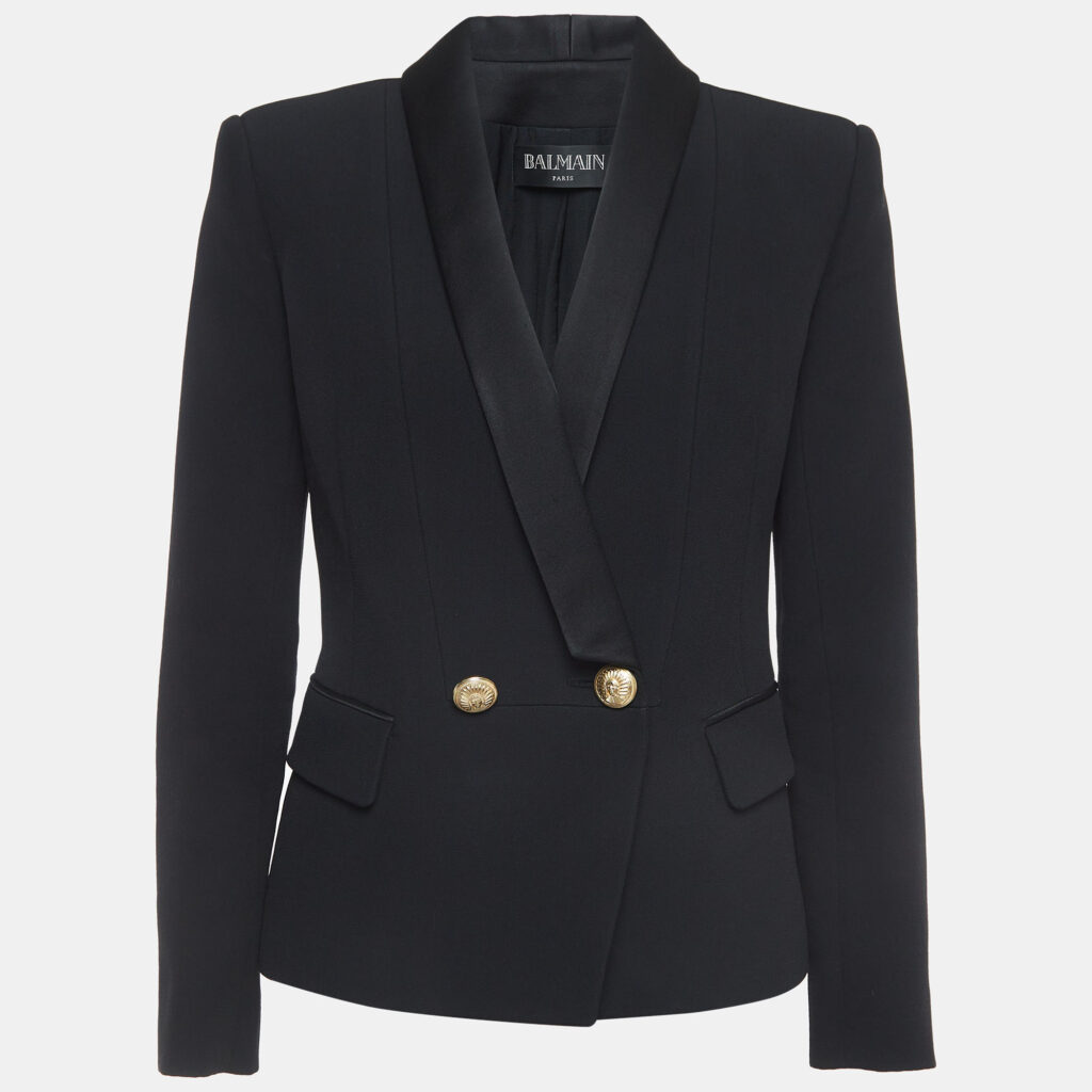 luxury-women-balmain-used-clothes-p928542-001 Balmain Black Crepe Double Breasted Blazer L