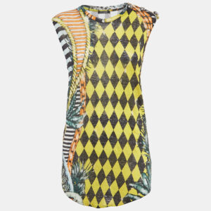 Balmain Vintage Multicolor Printed Linen Knit Buttoned Detail Tank Top M