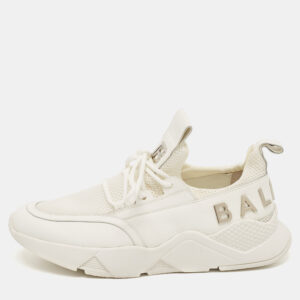 Balmain White Leather and Mesh Lace Up Sneakers Size 39