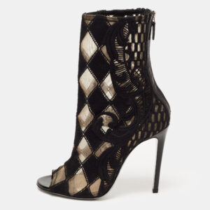 Balmain Black Mesh and Fabric Ankle Boots Size 38