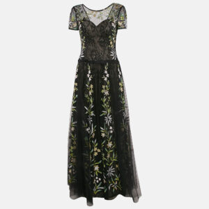 basix black label floral embellished tulle gown m