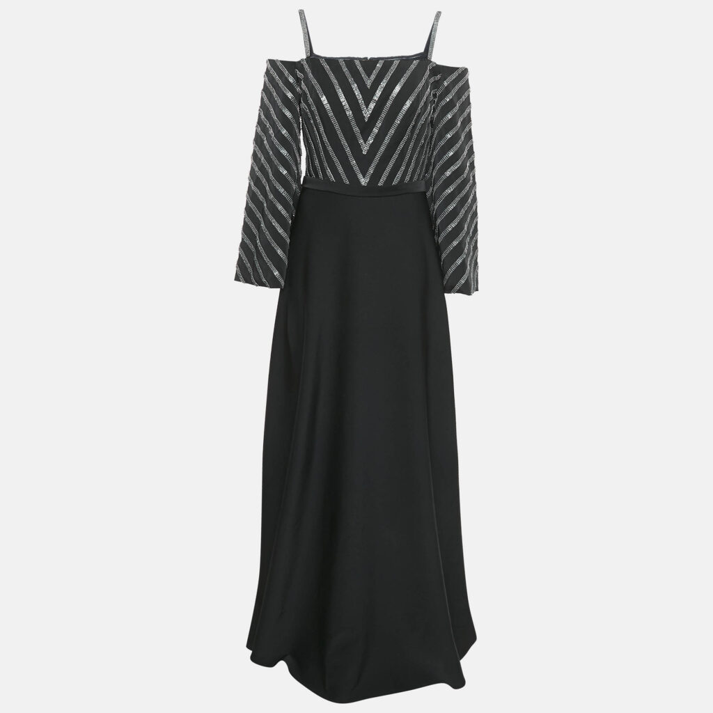 luxury-women-basix-used-clothes-p1135620-002 Basix Black Embellished Crepe Cold-Shoulder Gown M