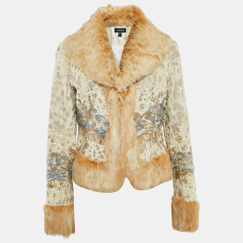 luxury-women-bernard-simunovic-used-clothes-p1093544-001 Bebe Beige Sequined Rabbit Fur Jacket L