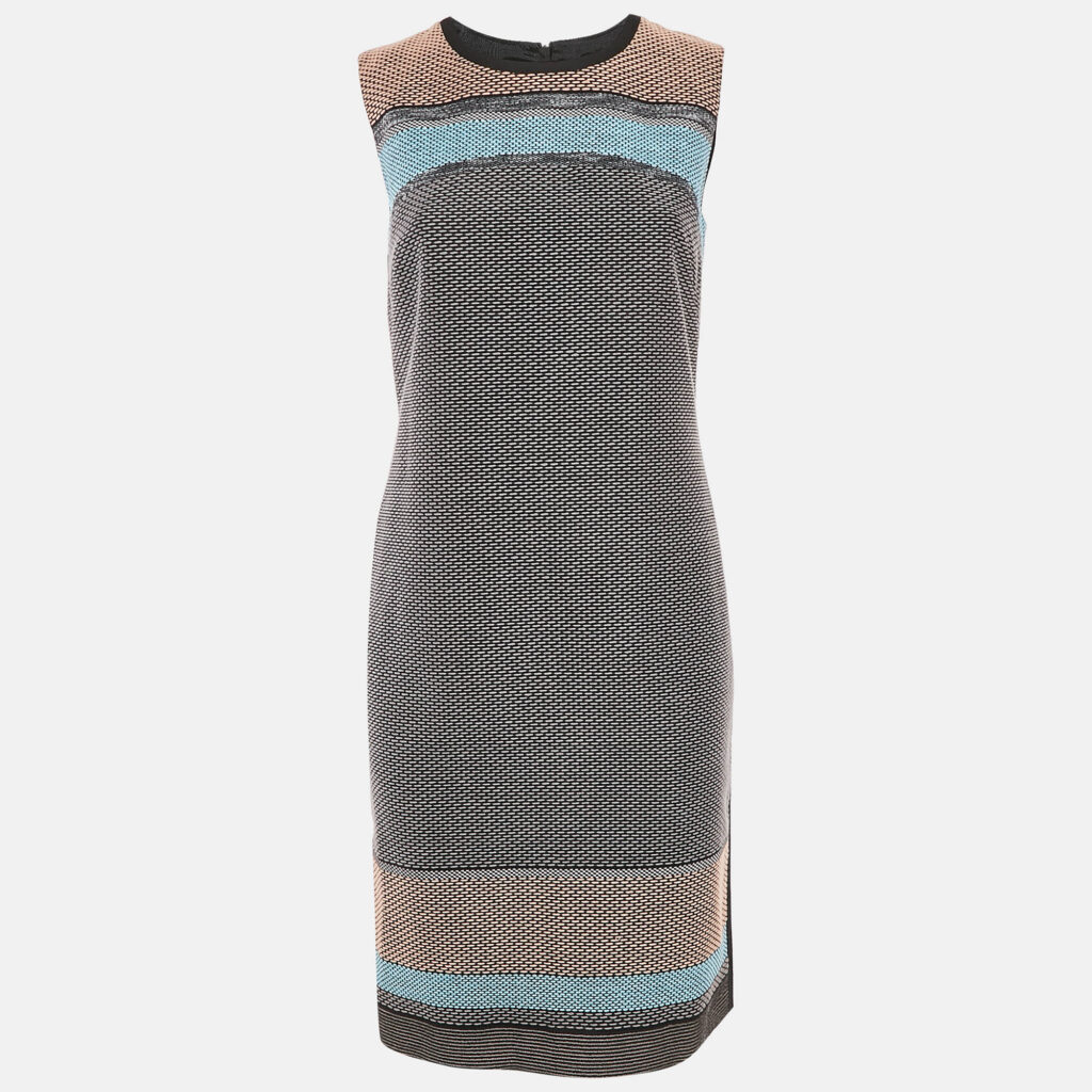 luxury-women-boss-by-hugo-boss-new-clothes-p1108328-003 Boss By Hugo Boss Black/Blue Textured Cotton Blend Short Dress S