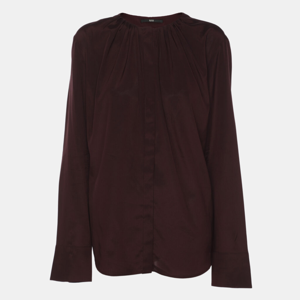 luxury-women-boss-by-hugo-boss-used-clothes-p1154649-001 Boss By Hugo Boss Dark Burgundy Satin Long Sleeve Shirt L