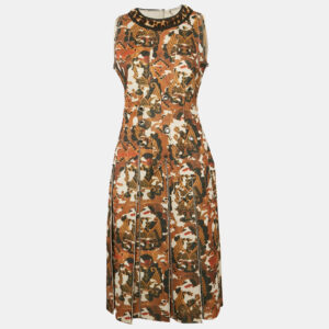 bottega veneta yellow printed jersey pleated midi dress m