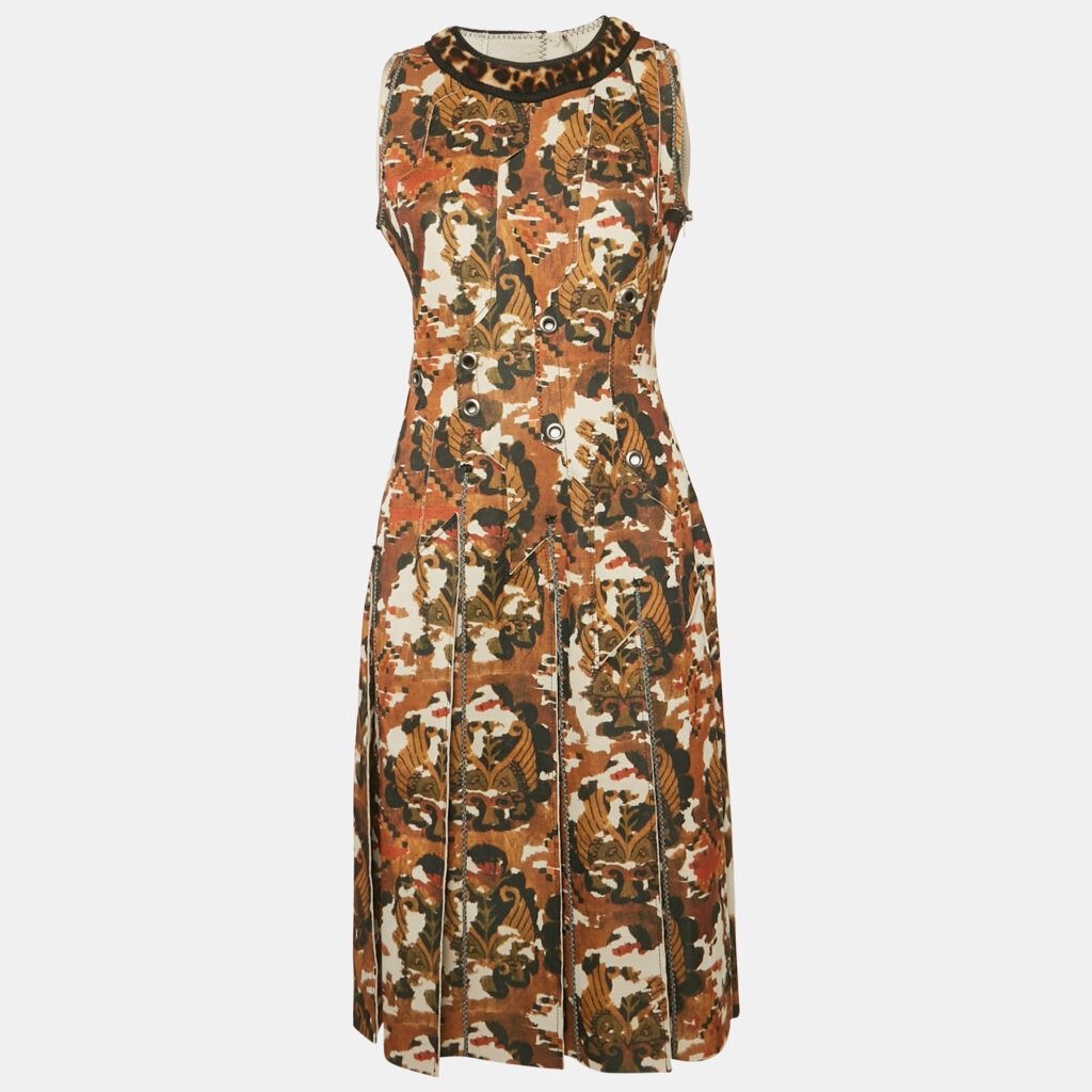 luxury-women-bottega-veneta-new-clothes-p1161060-005.jpg Bottega Veneta Yellow Printed Jersey Pleated Midi Dress M
