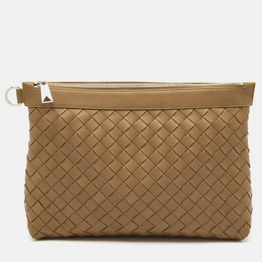 luxury-women-bottega-veneta-new-handbags-p1108937-012 Bottega Veneta Brown Intrecciato Leather Oversized Zip Pouch