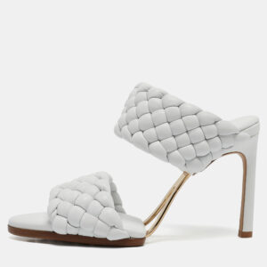 Bottega Veneta White Intrecciato Leather Lido Slide Sandals Size 36.5
