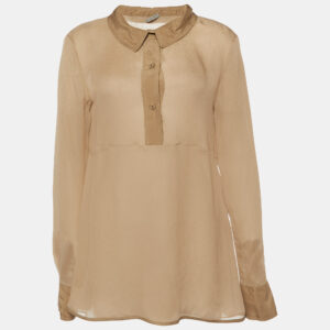 Bottega Veneta Beige Silk Crepe Full Sleeves Top M