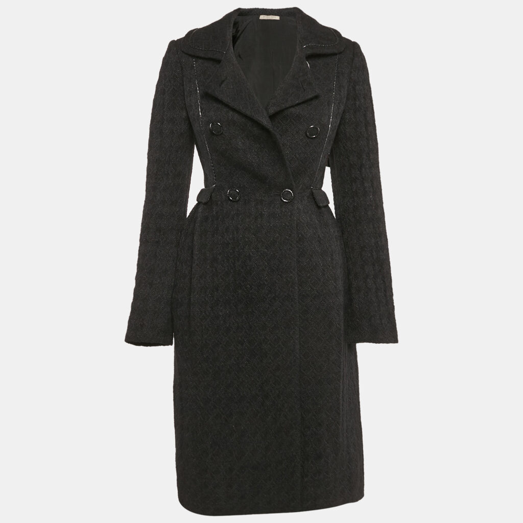 luxury-women-bottega-veneta-used-clothes-p1100043-001 Bottega Veneta Black Jacquard Wool Blend Double Breasted Coat S