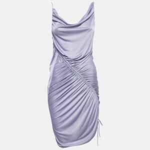 Bottega Veneta Purple Jersey Ruched Asymmetric Midi Dress XXS