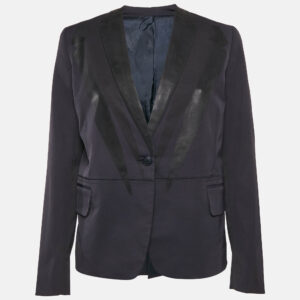 Bottega Veneta Navy Blue Printed Gabardine Single Breasted Blazer M