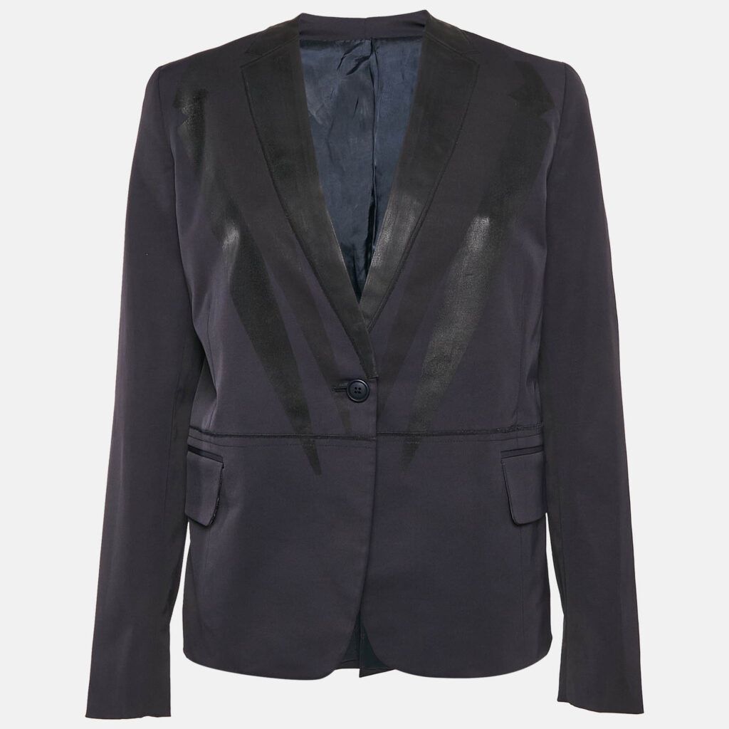 luxury-women-bottega-veneta-used-clothes-p1111721-001 Bottega Veneta Navy Blue Printed Gabardine Single Breasted Blazer M