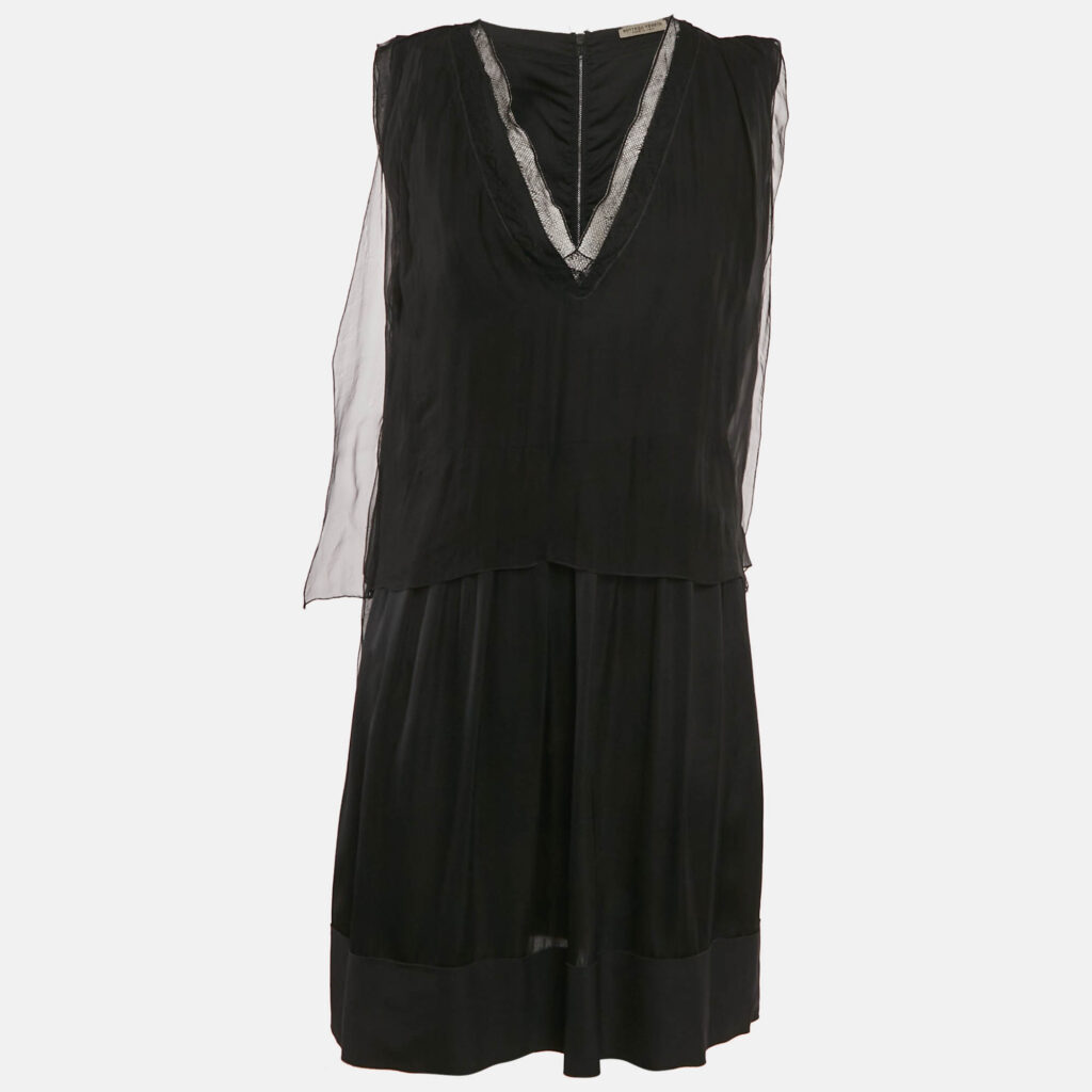 luxury-women-bottega-veneta-used-clothes-p1115390-001 Bottega Veneta Black Silk Blend V-Neck Short Dress S