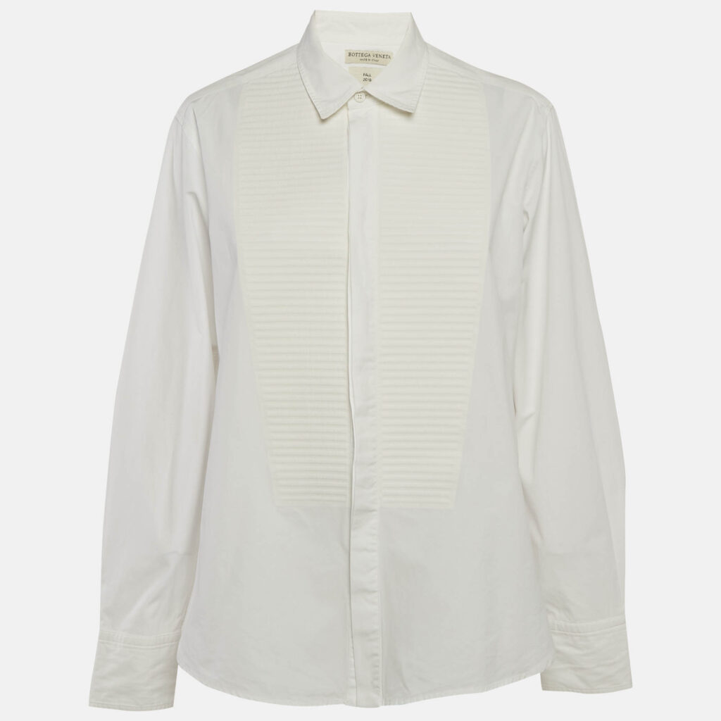 Bottega Veneta White Front Pleated Panel Poplin Shirt L