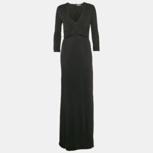 bottega veneta black jersey v-neck maxi dress s