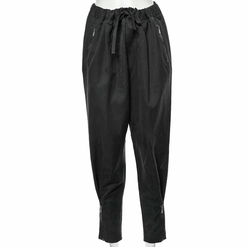 Bottega Veneta Black Cotton Zip Detail Trousers L