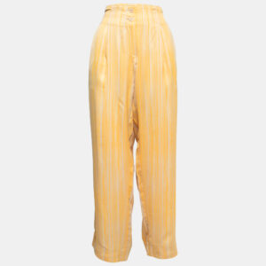 Bottega Veneta Yellow Striped Satin Wide Leg Trousers L