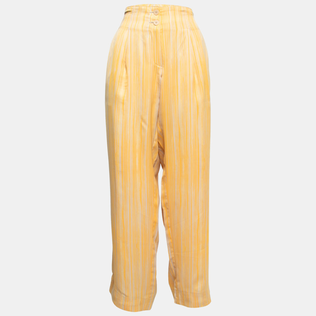 luxury-women-bottega-veneta-used-clothes-p828837-007 Bottega Veneta Yellow Striped Satin Wide Leg Trousers L