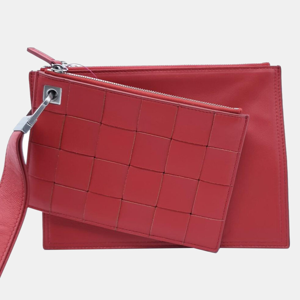 Bottega Veneta Red Leather Intrecciato Small Clutch