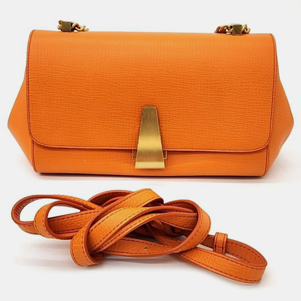 luxury-women-bottega-veneta-used-handbags-p1013948-003 Bottega Veneta Orange Leather Medium BV Angle Shoulder Bag