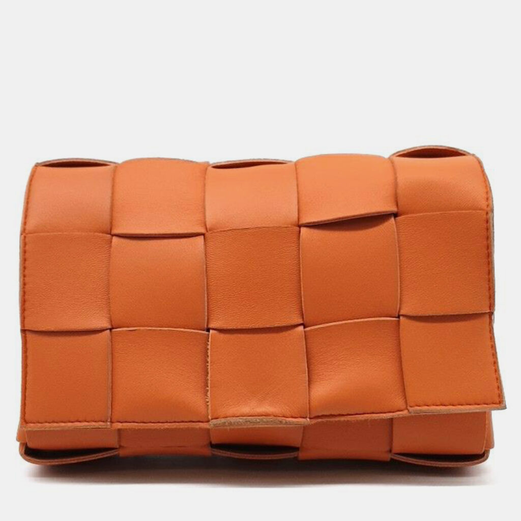 luxury-women-bottega-veneta-used-handbags-p1014018-003 Bottega Veneta Orange Leather Cassette Shoulder Bag