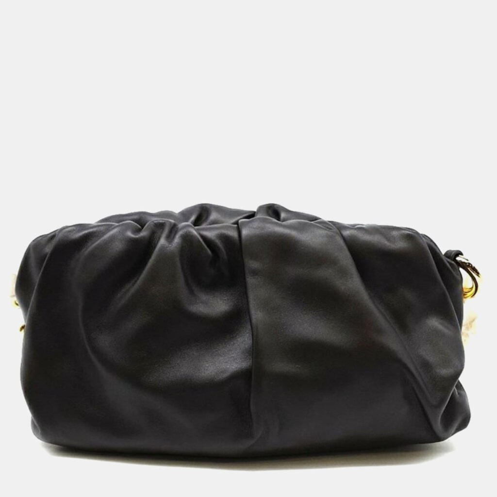 luxury-women-bottega-veneta-used-handbags-p1014162-001 Bottega Veneta Black Leather Teen Pouch Clutch