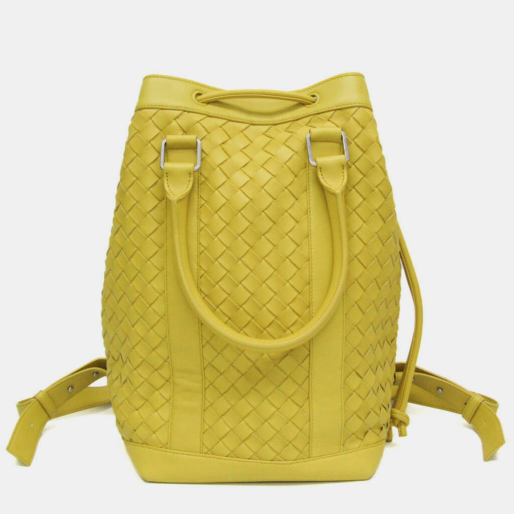luxury-women-bottega-veneta-used-handbags-p1037244-002 Bottega Veneta Yellow Intrecciato Leather Backpack