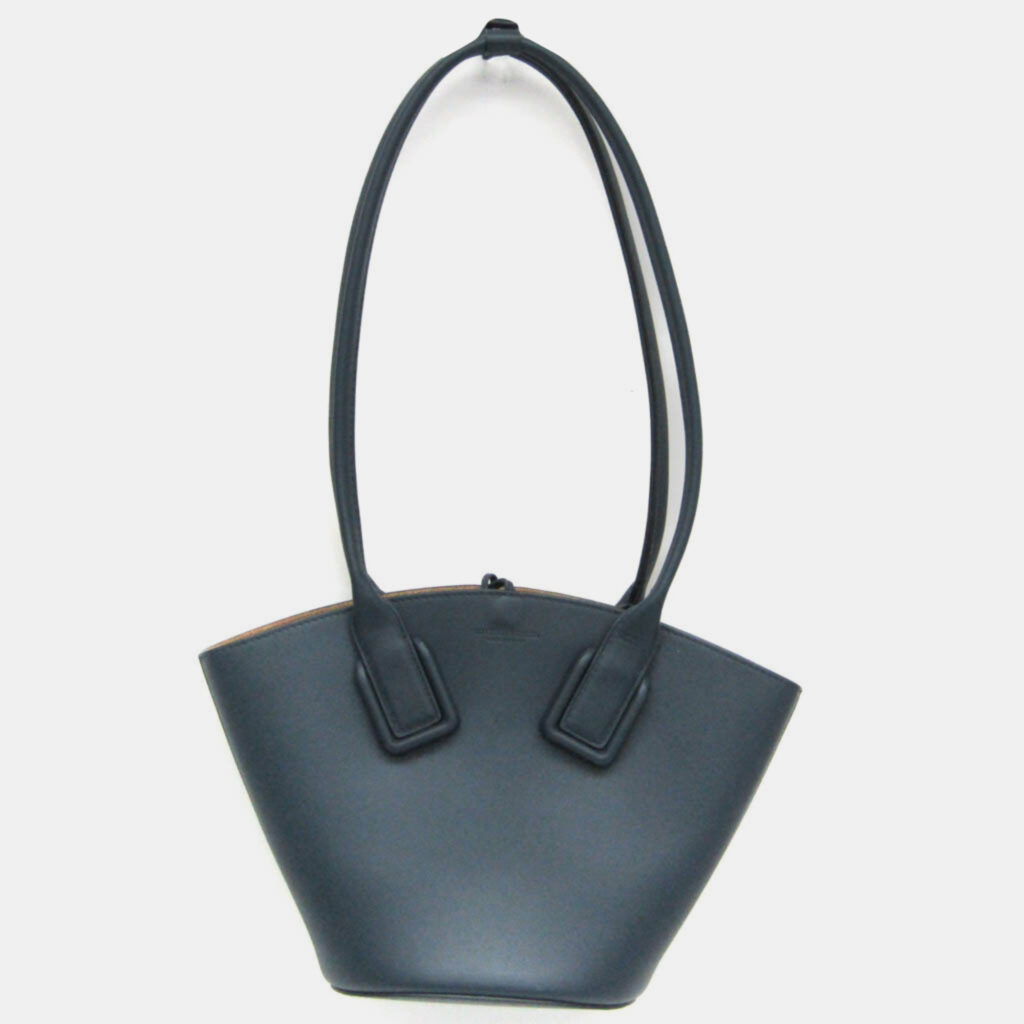 luxury-women-bottega-veneta-used-handbags-p1037250-002 Bottega Veneta Navy Blue Leather Small Basket Tote Bag