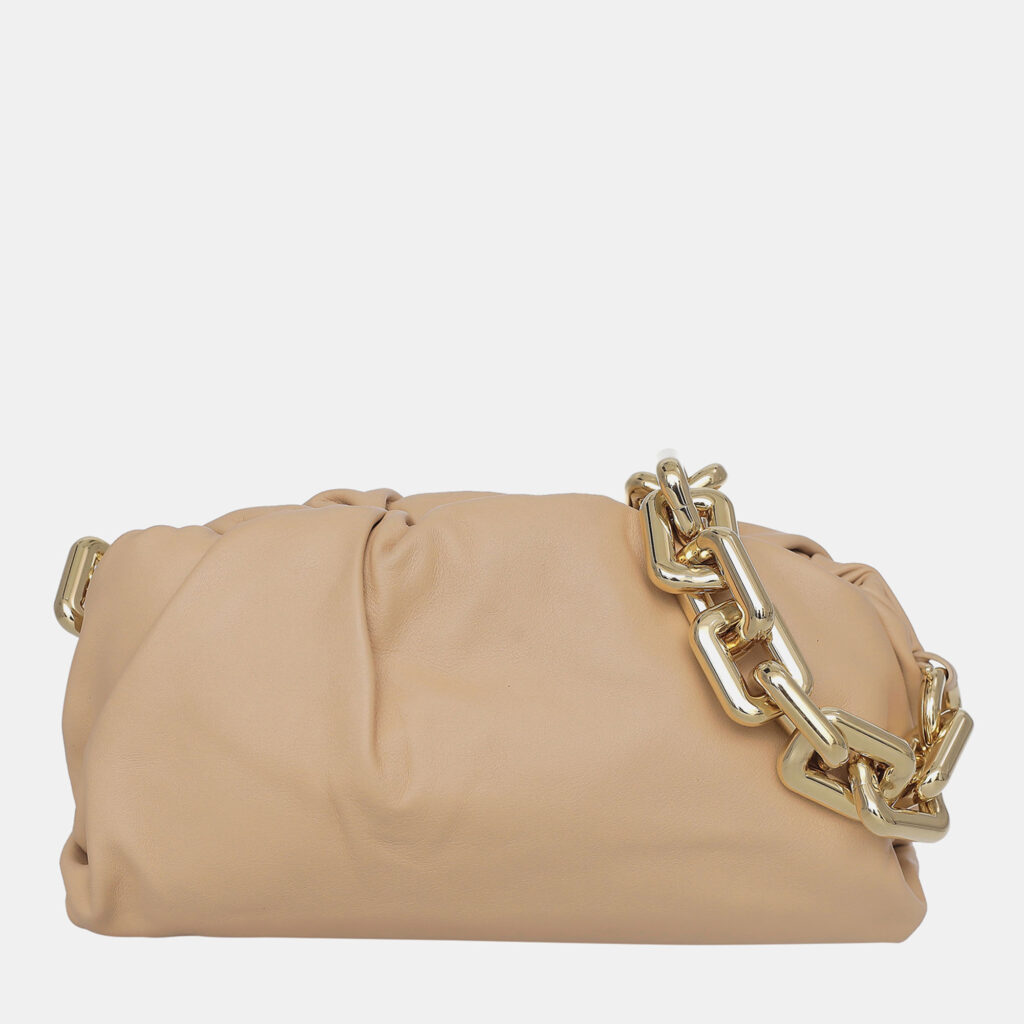 luxury-women-bottega-veneta-used-handbags-p1037742-002 Bottega Veneta Light Brown Leather The Chain Pouch Shoulder Bag