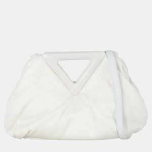 Bottega Veneta White Fabric and Leather Point Shoulder Bag