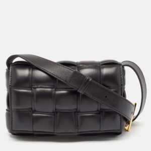 Bottega Veneta Black Intreccio Padded Leather Small Cassette Shoulder Bag