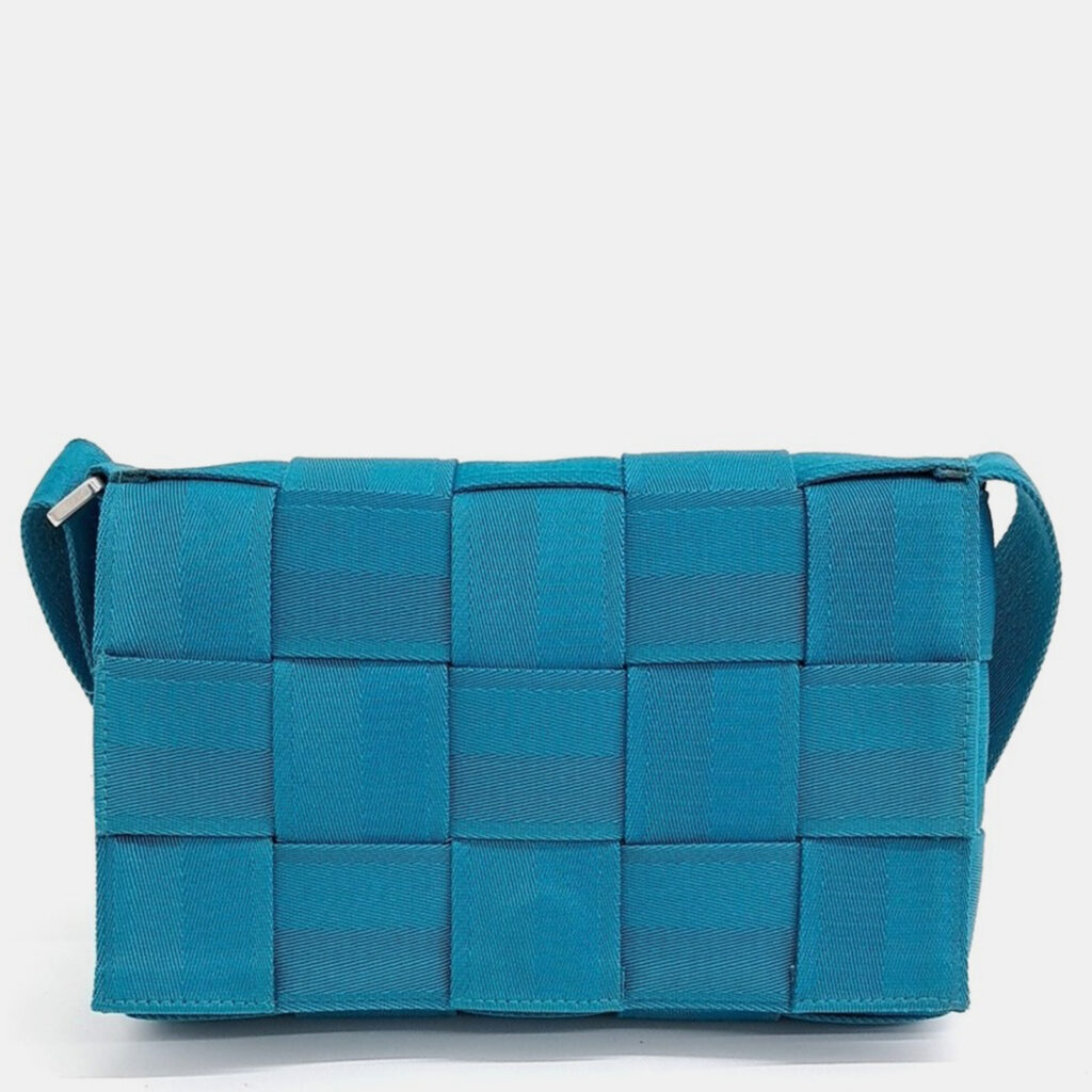 luxury-women-bottega-veneta-used-handbags-p1105431-003 Bottega Veneta Blue Fabric Web Cassette Bag