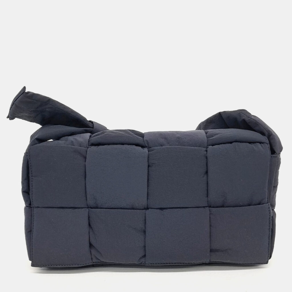 luxury-women-bottega-veneta-used-handbags-p1111888-007 Bottega Veneta Navy Blue Fabric Padded Tech Cassette Bag