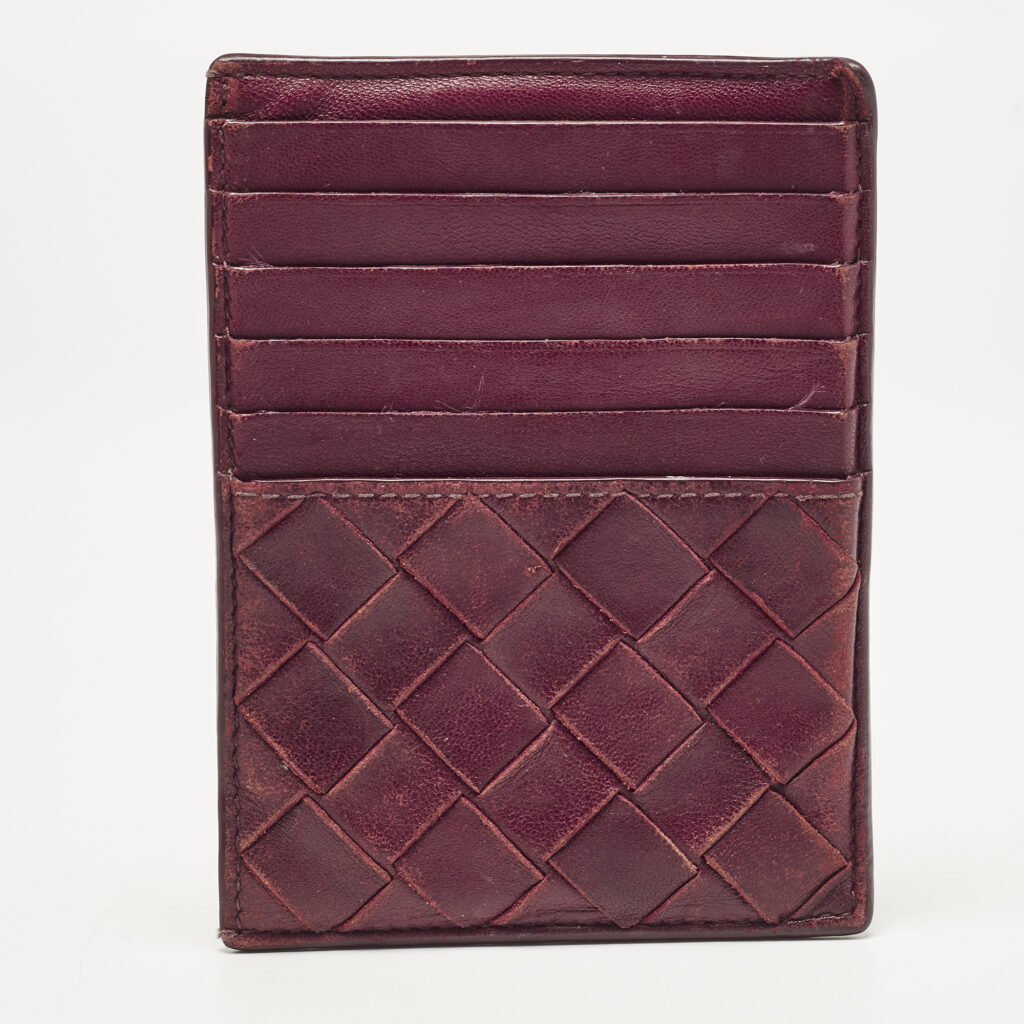 luxury-women-bottega-veneta-used-handbags-p1115719-008 Bottega Veneta Burgundy Intrecciato Leather Zip Card Holder