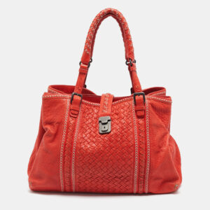 Bottega Veneta Red Intrecciato Pebbled Leather Medium Roma Tote