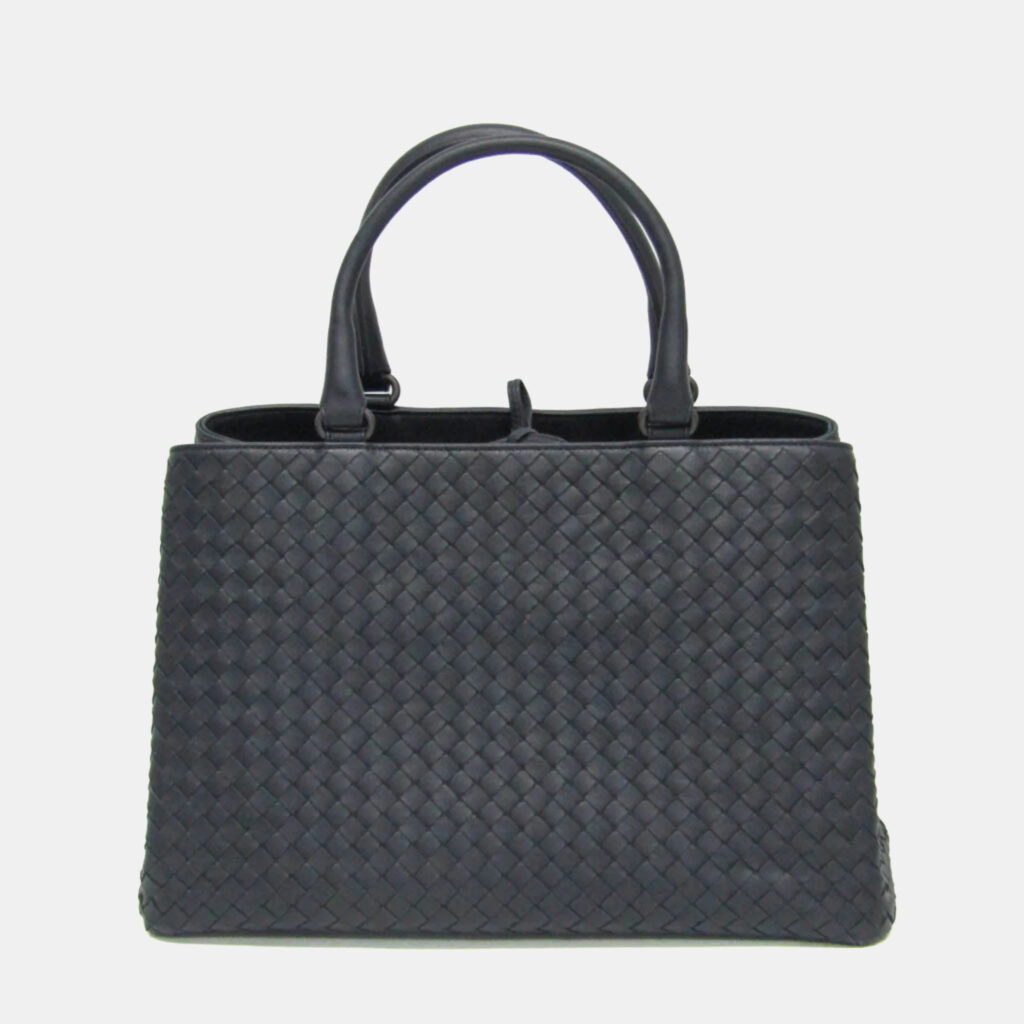 luxury-women-bottega-veneta-used-handbags-p1146280-004 Bottega Veneta Navy Blue Intrecciato Leather Tote Bag