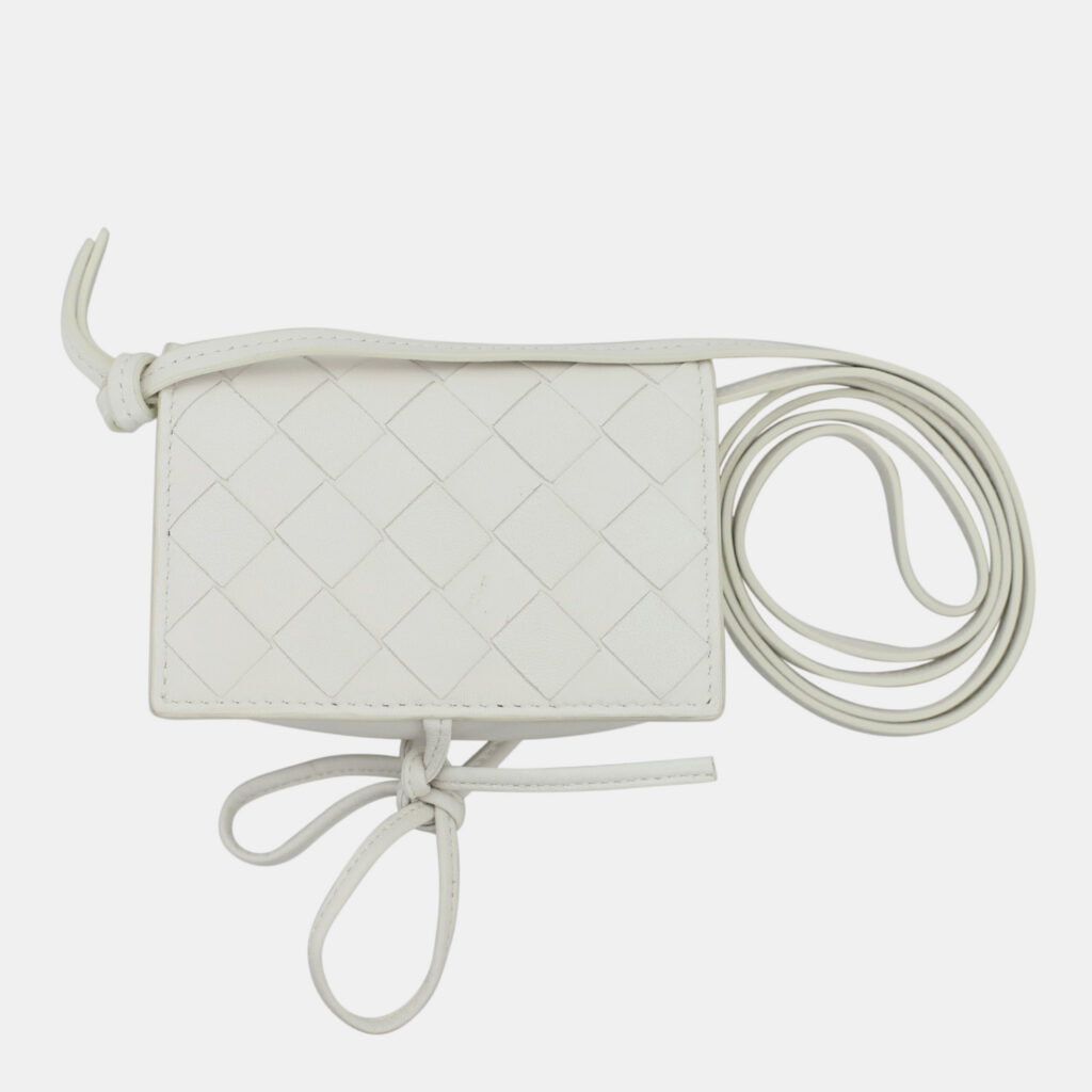 luxury-women-bottega-veneta-used-handbags-p1147340-001 Bottega Veneta White Leather Intrecciato Crossbody Pouch