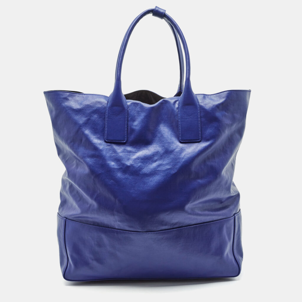 luxury-women-bottega-veneta-used-handbags-p1156084-012 Bottega Veneta Blue Coated Canvas Oversized Tote