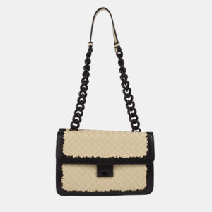 Bottega Veneta White Black Intrecciato Chain Shoulder Bag