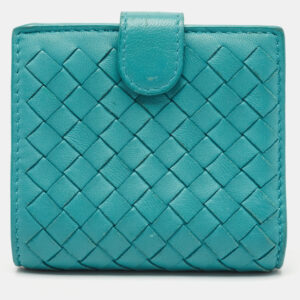 bottega veneta blue intrecciato leather french wallet