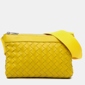 Bottega Veneta Yellow Nappa Intrecciato Duo Crossbody Shoulder Bag