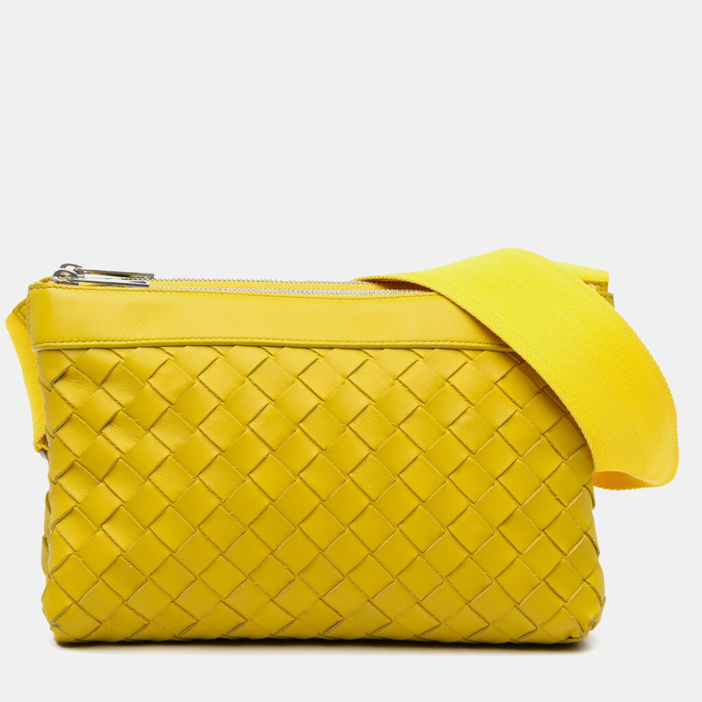 luxury-women-bottega-veneta-used-handbags-p1169690-002 Bottega Veneta Yellow Nappa Intrecciato Duo Crossbody Shoulder Bag