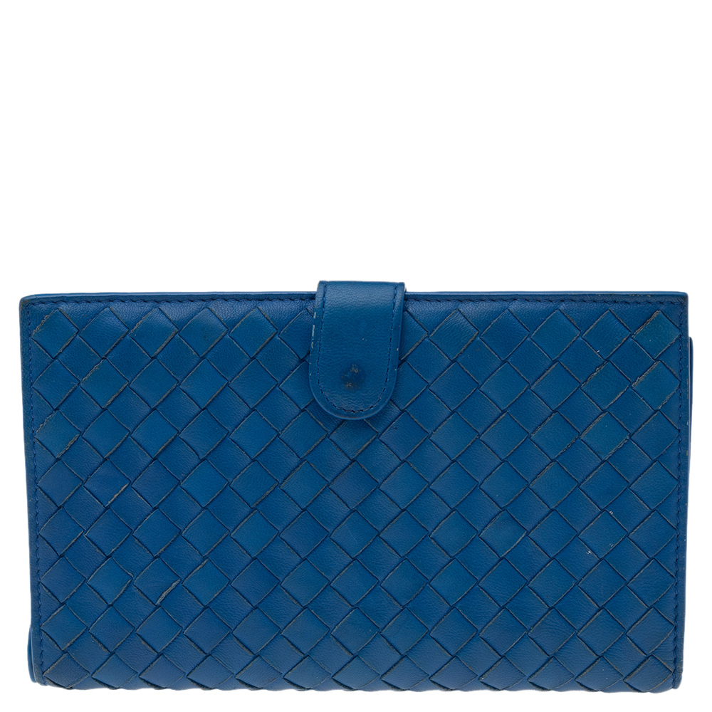 luxury-women-bottega-veneta-used-handbags-p514714-010-2 Bottega Veneta Blue Intrecciato Leather Continental Wallet