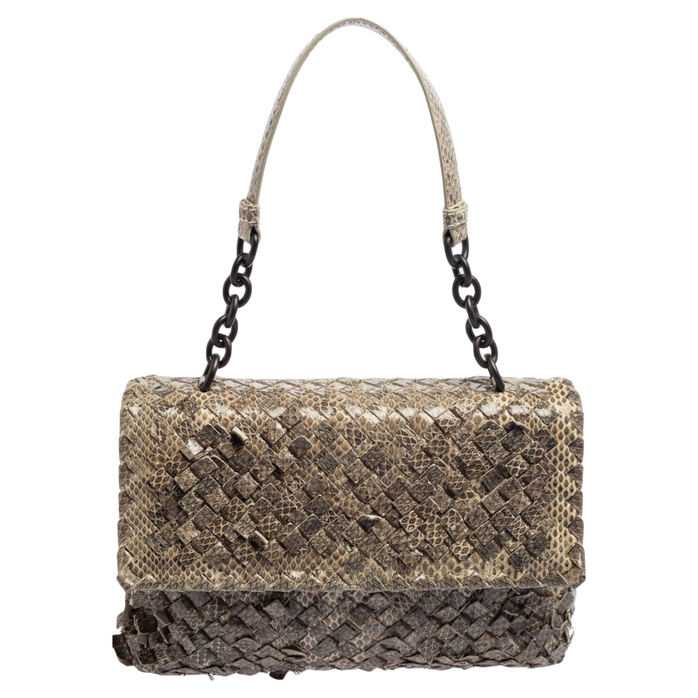 luxury-women-bottega-veneta-used-handbags-p537316-004-2 Bottega Veneta Beige Snakeskin Olimpia Shoulder Bag