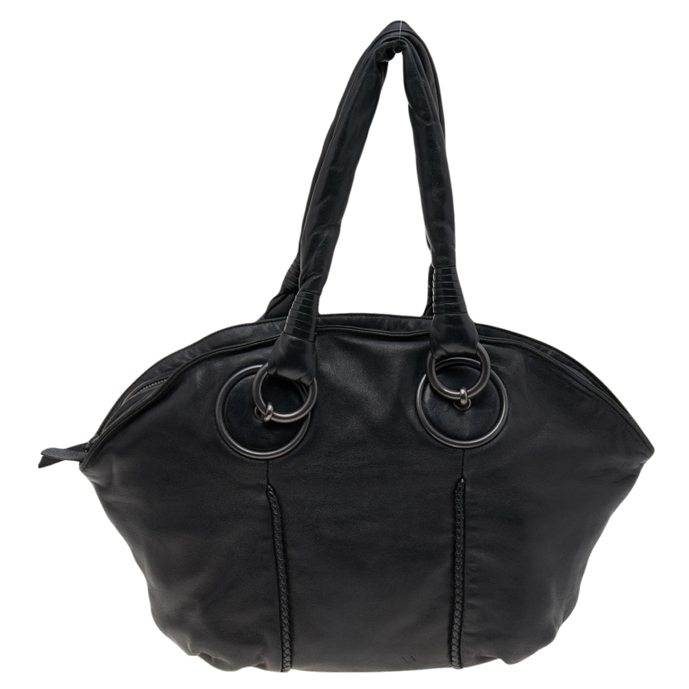 luxury-women-bottega-veneta-used-handbags-p556435-007-2 Bottega Veneta Black Lambskin Leather Satchel