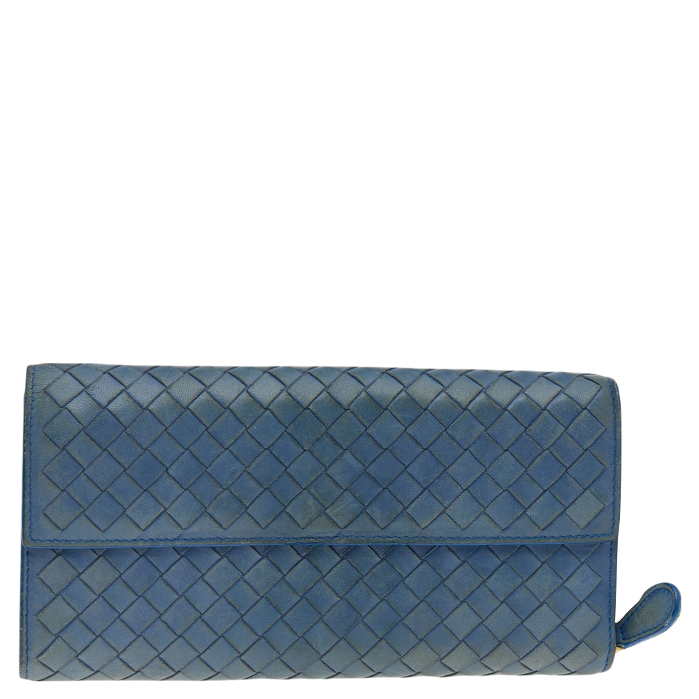 luxury-women-bottega-veneta-used-handbags-p566508-007-2 Bottega Veneta Blue Intrecciato Leather Continental Flap Wallet