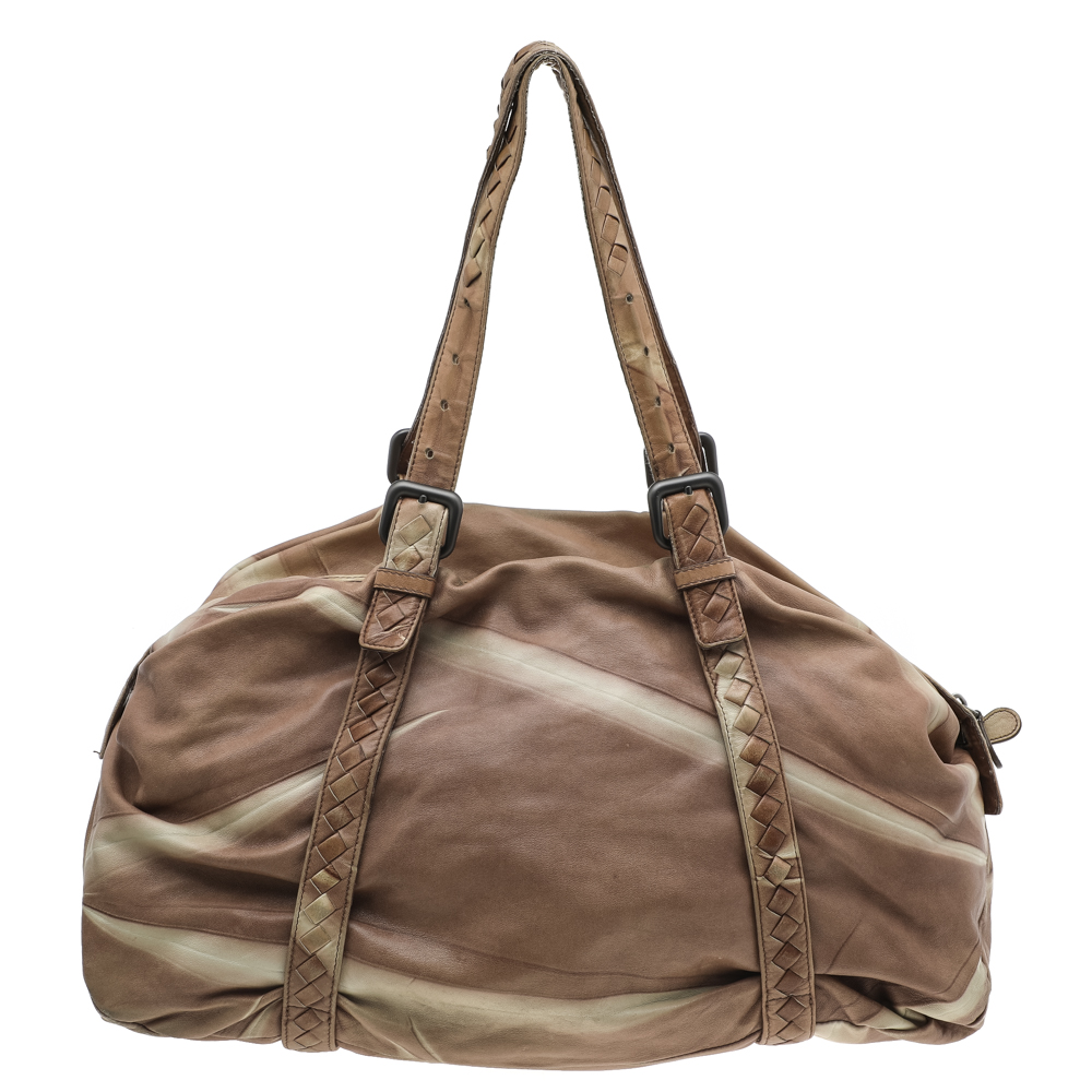luxury-women-bottega-veneta-used-handbags-p596973-004-2 Bottega Veneta Two Tone Intrecciato Leather Satchel